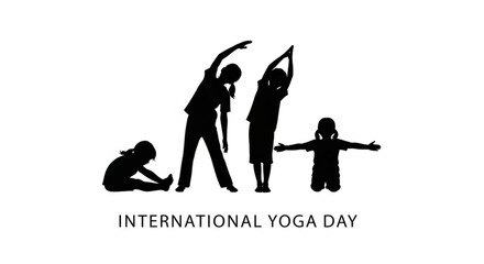 Silhouette of children practicing yoga poses for international yoga day healthy lifestyle and wellness concept illustration