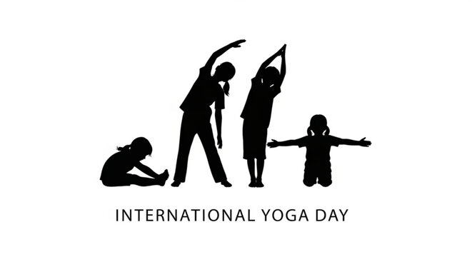 Silhouette of children practicing yoga poses for international yoga day healthy lifestyle and wellness concept illustration