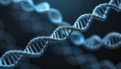 Digital dna strand with ice blue hue, for medical research