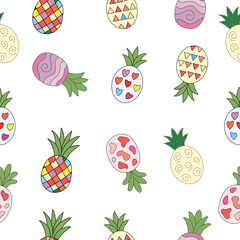 Seamless Pineapple Fruit Pattern Vector. Decorative Tropical Pineapple Background. Colorful Exotic Pineapple Seamless Vector. Abstract Pineapple Ornament Pattern. Fun Pineapple Fruit Summer Background