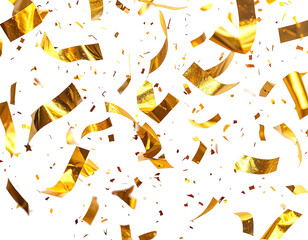 Gold confetti falling on a black background