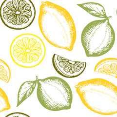 A pattern of handdrawn lemons and slices