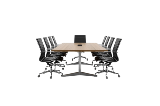 Stunning conference room setup with modern table and chairs, ready for important business meetings and strategic planning sessions in style and comfort