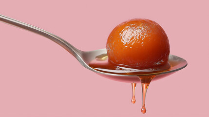 Fresh Gulab Jamun with Spoon on Pastel Background – Indian Sweet for Diwali, Dussehra, Navratri Celebration