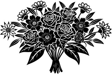 black and white bouquet of flowers