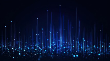 Abstract blue light trails rise from a dark background digital art.