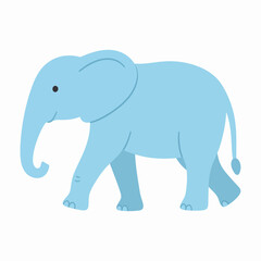Obraz premium Cute blue baby elephant walking in profile, a simple flat vector illustration isolated on a white background