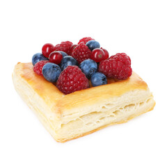 Yummy puff pastry with berries isolated on white