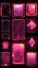 Neon Pink Futuristic HUD UI Kit: Digital Interface Elements