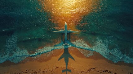 Sunset Flight Landing: Plane on Tropical Beach