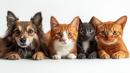 Adorable Group of Pets: A Fluffy Dog and Three Cute Kittens