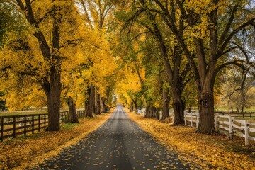 Naklejka premium Autumn Country Road in Full Color