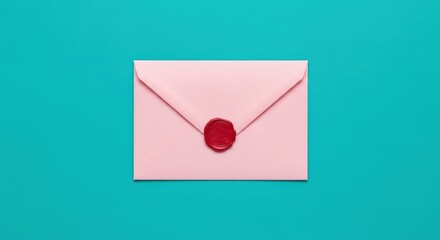 A pink envelope with a red wax seal on a teal background