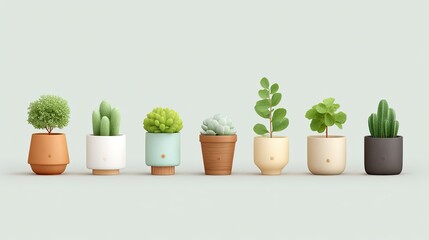 Collection of Indoor Houseplants in Ceramic Pots Natural Light