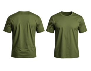 Front and back view of a plain olive green t-shirt (1)