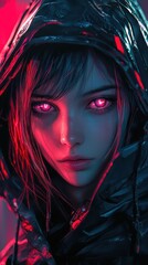 Cyberpunk Girl: Neon Reflections in a Digital World