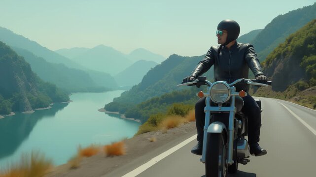 A man riding a motorbike on a mountain road