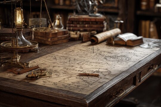 Vintage Mathematical Study Desk