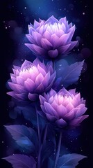 Enchanted Purple Blooms: A Nighttime Floral Fantasy