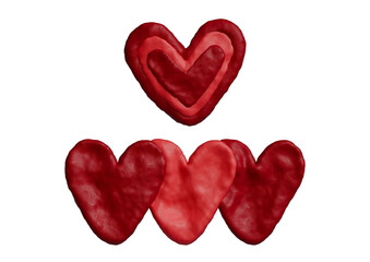 Group of red hearts isolated on transparent background