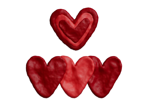 Group of red hearts isolated on transparent background