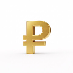 Obraz premium A golden 3D Russian ruble symbol standing upright