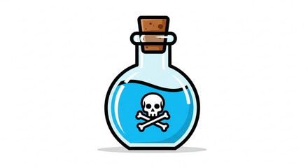 Obraz premium Cartoon poison bottle blue liquid in a glass bottle with a skull and crossbones vector illustration of a dangerous substance