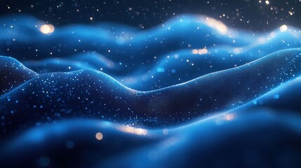 Abstract Blue Waves of Light and Sparkle: Digital Art