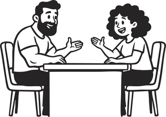 Business meeting between two men sitting at a desk discussing work professional conversation