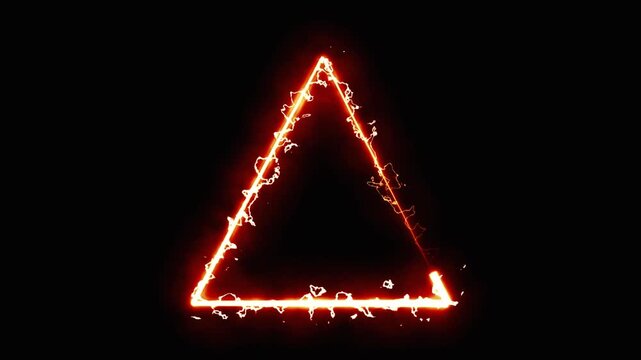 Triangle shape with fire energy sparks path effect on plain black background