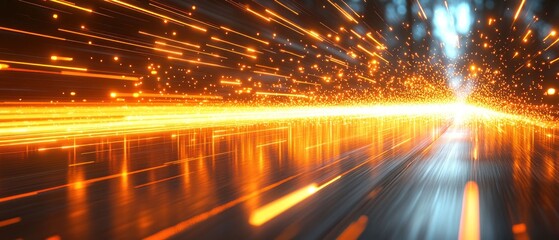 Abstract Orange and Blue Light Trails: A Futuristic Vision