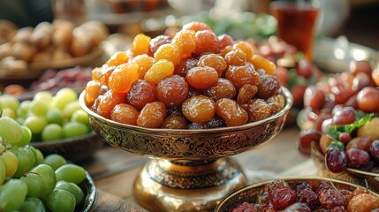 Golden Delights: A Bountiful Display of Candied Fruits and Grapes
