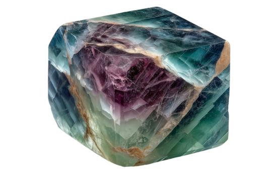 Vibrant Multicolored Fluorite Crystal with Banded Greens and Purples