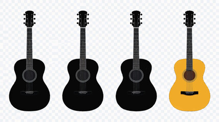Naklejka premium A set of four acoustic guitars arranged horizontally on a white and black checkered background