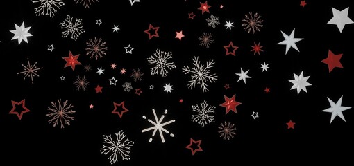 Festive winter background with red and white stars and snowflakes. Perfect for Christmas cards, invitations, and more.