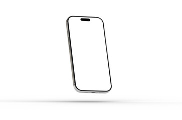High-quality image of a modern smartphone with a blank screen, perfect for app presentations or website designs.  Isolated on white for easy use.