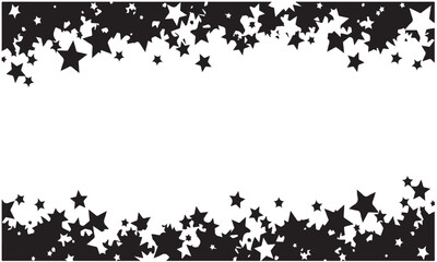 Abstract Black Stars Scattered Border Design on White Background