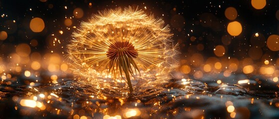 Golden Dandelion Wishes: A Magical Water Reflection