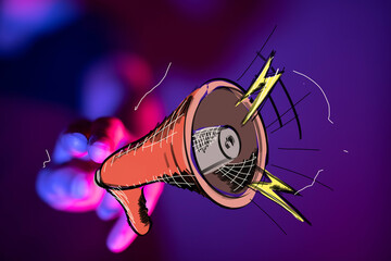 Vibrant digital illustration of a megaphone, symbolizing announcement, news, and communication.