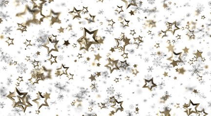 Sparkling gold stars and snowflakes on white. Perfect for winter, holiday, and celebration designs.