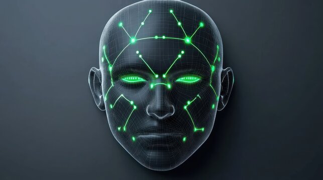 Futuristic AI Face: Digital Neural Network Interface