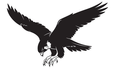 Powerful Black Silhouette of a Diving Bird of Prey with Extended Talons