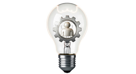 Isolated Conceptual Design Symbol of a Person in a Gear Inside of a Light Bulb Innovation
