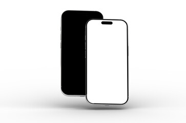 High-quality mockup of two smartphones, one with a black screen and one with a white screen, perfect for app presentations.