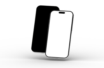High-quality mockup of two smartphones, one with a black screen and one with a white screen, ideal for app presentations.