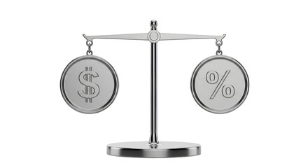 Isolated balance scale showing money dollar and percentage rate symbols for finance