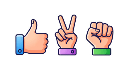 Expressive hands showing like, peace, and solidarity gestures for positive communication