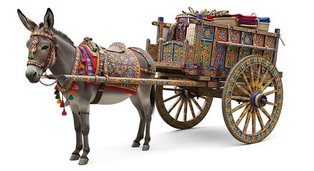 Decorated donkey cart animal transport traditional culture transportation