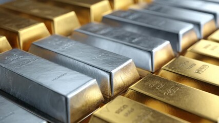 Gold and silver bars are neatly arranged, showcasing their metallic luster and weight. Their significance in investment and trade is highlighted, emphasizing their timeless appeal - Powered by Adobe