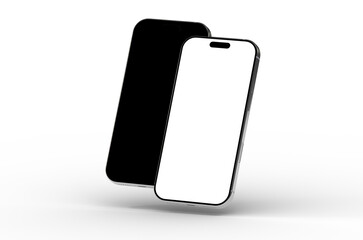 High-quality image of two smartphones with blank screens, perfect for app presentations or website mockups.
